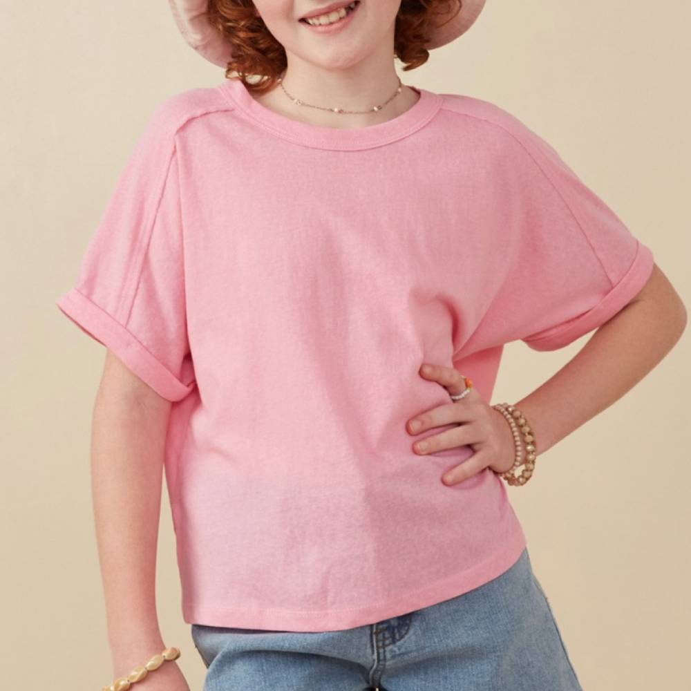 Hayden Girl's Cuffed Sleeve Tee - Pink - FINAL SALE KIDS - Girls - Clothing - Tops - Short Sleeve Tops Hayden Los Angeles   