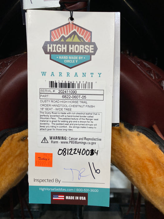 16" HIGH HORSE DUSTY ROAD TRAIL SADDLE Saddles - New High Horse