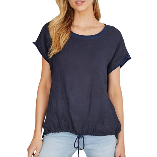 * Italian Linen Drawstring Tee - FINAL SALE WOMEN - Clothing - Tops - Short Sleeved Milio Milano