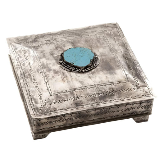 J. Alexander Large Stamped Turquoise Square Box HOME & GIFTS - Home Decor - Decorative Accents J. Alexander Rustic Silver   