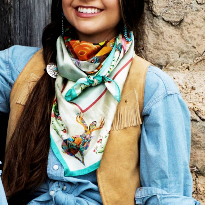 Fringe Scarves "Jeweled Jackalope" Long Wild Rag ACCESSORIES - Additional Accessories - Wild Rags & Scarves Fringe Scarves   