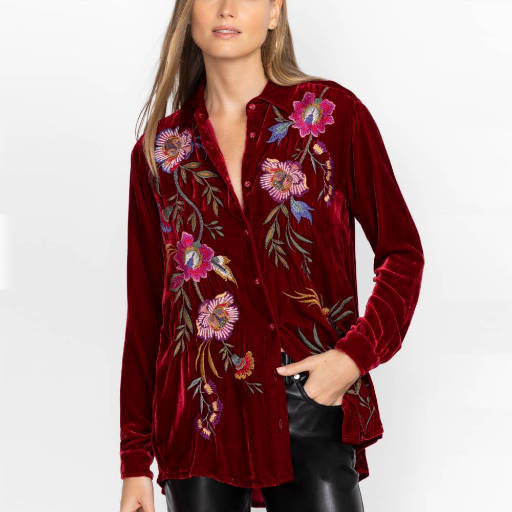 Johnny Was Sidonia Velvet Pleated Top - FINAL SALE WOMEN - Clothing - Tops - Long Sleeved Johnny Was Collection   