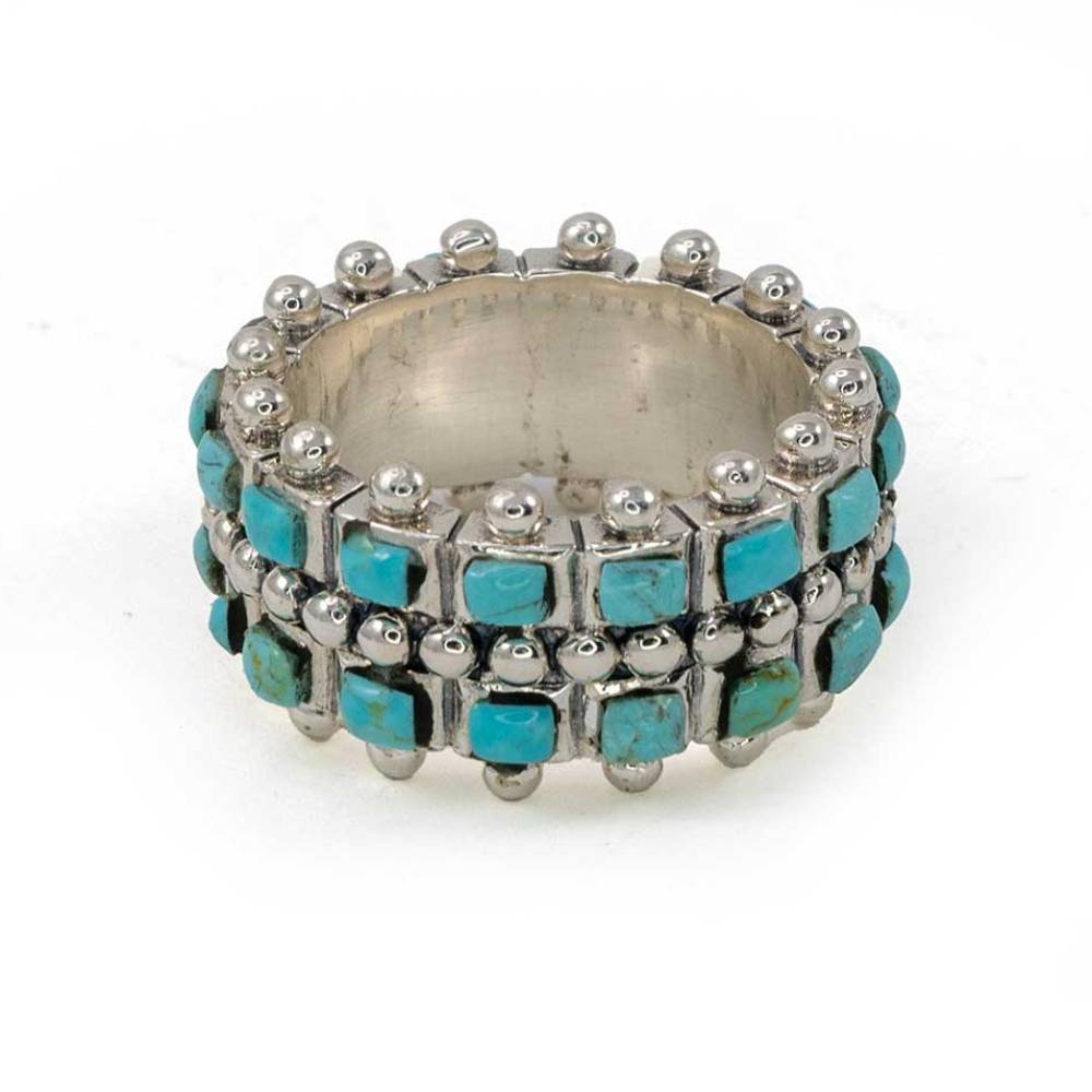 Kingman Turquoise Double Row Eternity Ring Band WOMEN - Accessories - Jewelry - Rings Peyote Bird Designs   