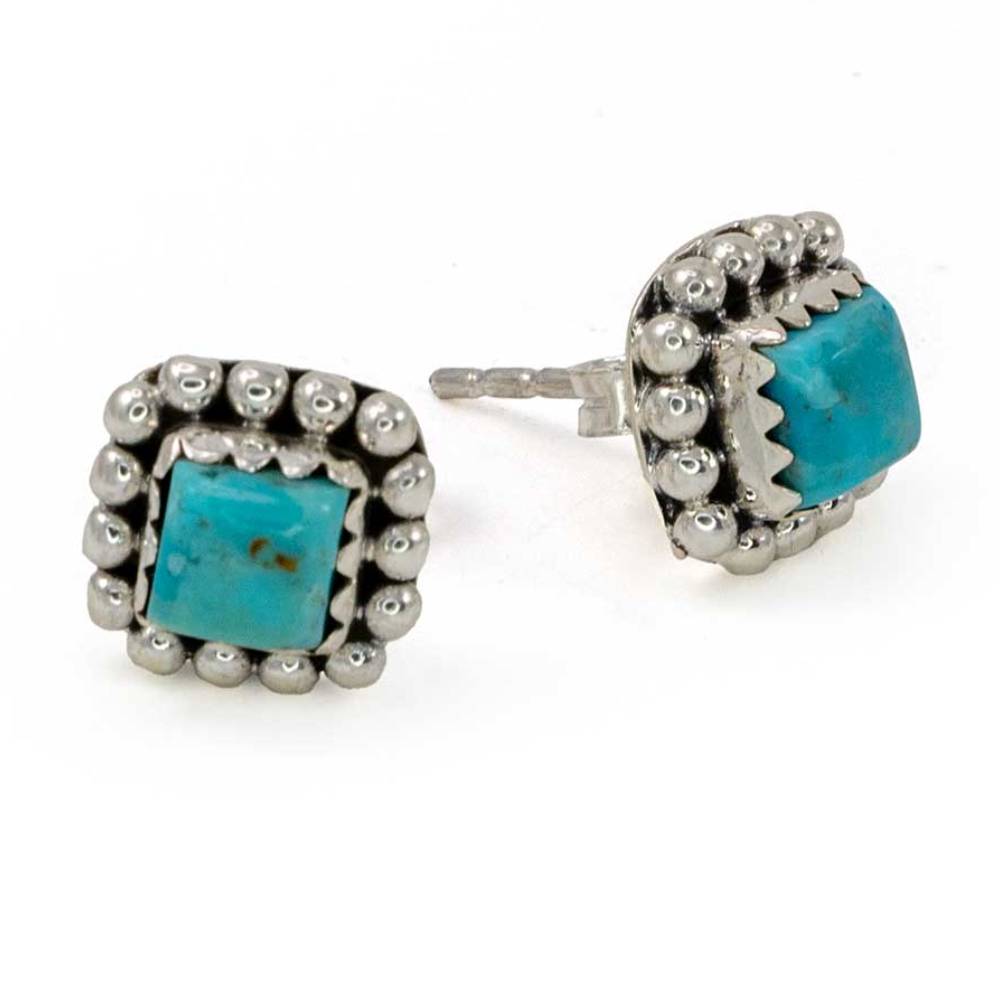 Kingman Turquoise Square Stud Earrings WOMEN - Accessories - Jewelry - Earrings Indian Touch of Gallup   