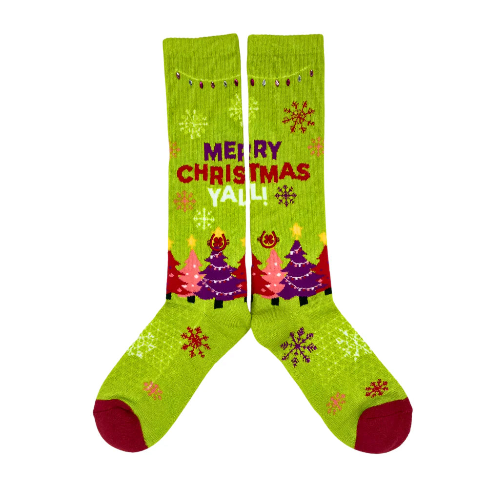 Lucky Chuck "Merry Christmas Y'all" Performance Sock WOMEN - Clothing - Intimates & Hosiery Lucky Chuck   