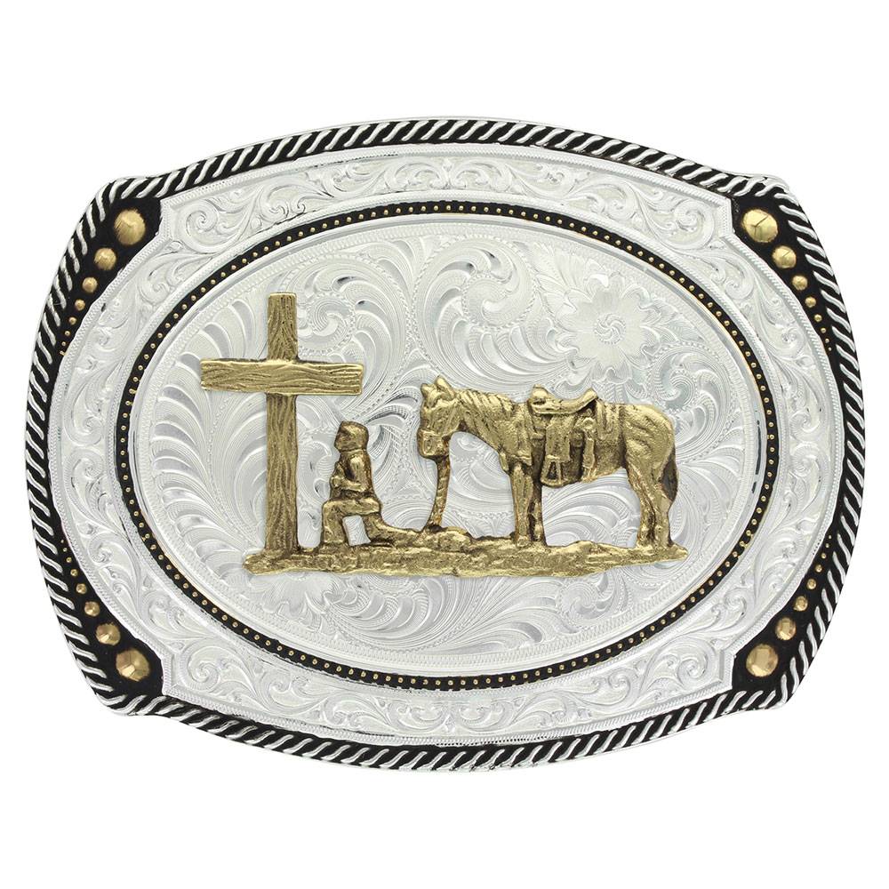 Montana Silversmiths Large Christian Cowboy Cameo Roped Buckle ACCESSORIES - Additional Accessories - Buckles Montana Silversmiths   