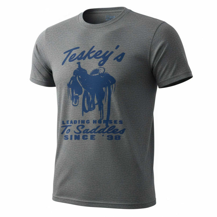 Teskey's Leading Horses To Saddles Tee - Heather Grey