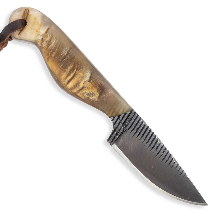 Justin Wiley Textured Carbon Steel Drop Point Knife w/ Leather Sheath