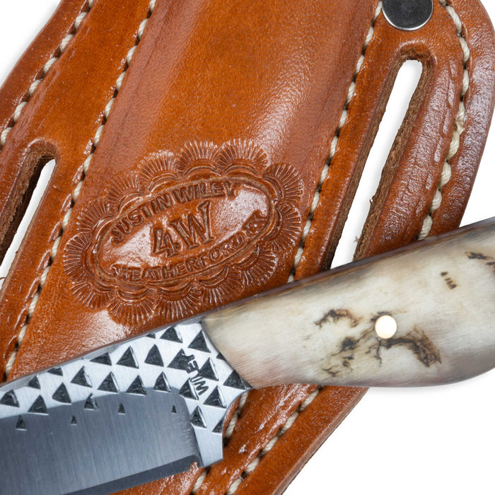 Justin Wiley Textured Carbon Steel Drop Point Knife w/ Leather Sheath