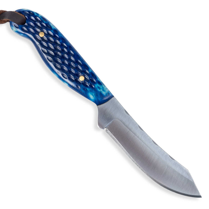 Justin Wiley Blue Bone Handle Skinner Knife w/ Leather Sheath