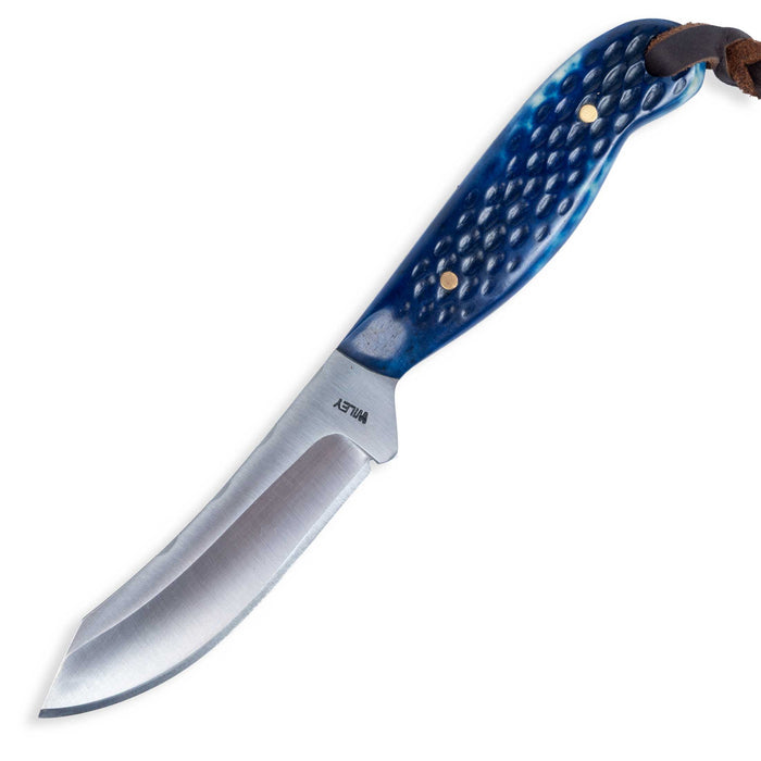 Justin Wiley Blue Bone Handle Skinner Knife w/ Leather Sheath