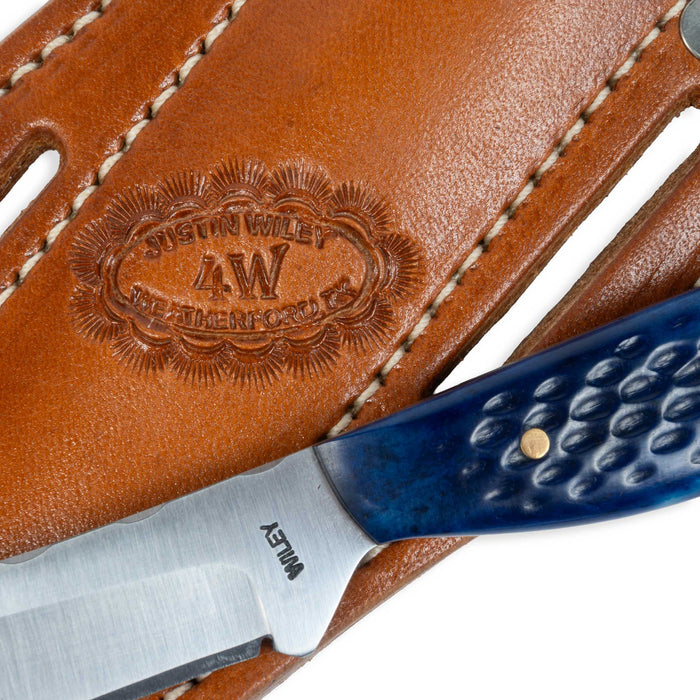 Justin Wiley Blue Bone Handle Skinner Knife w/ Leather Sheath