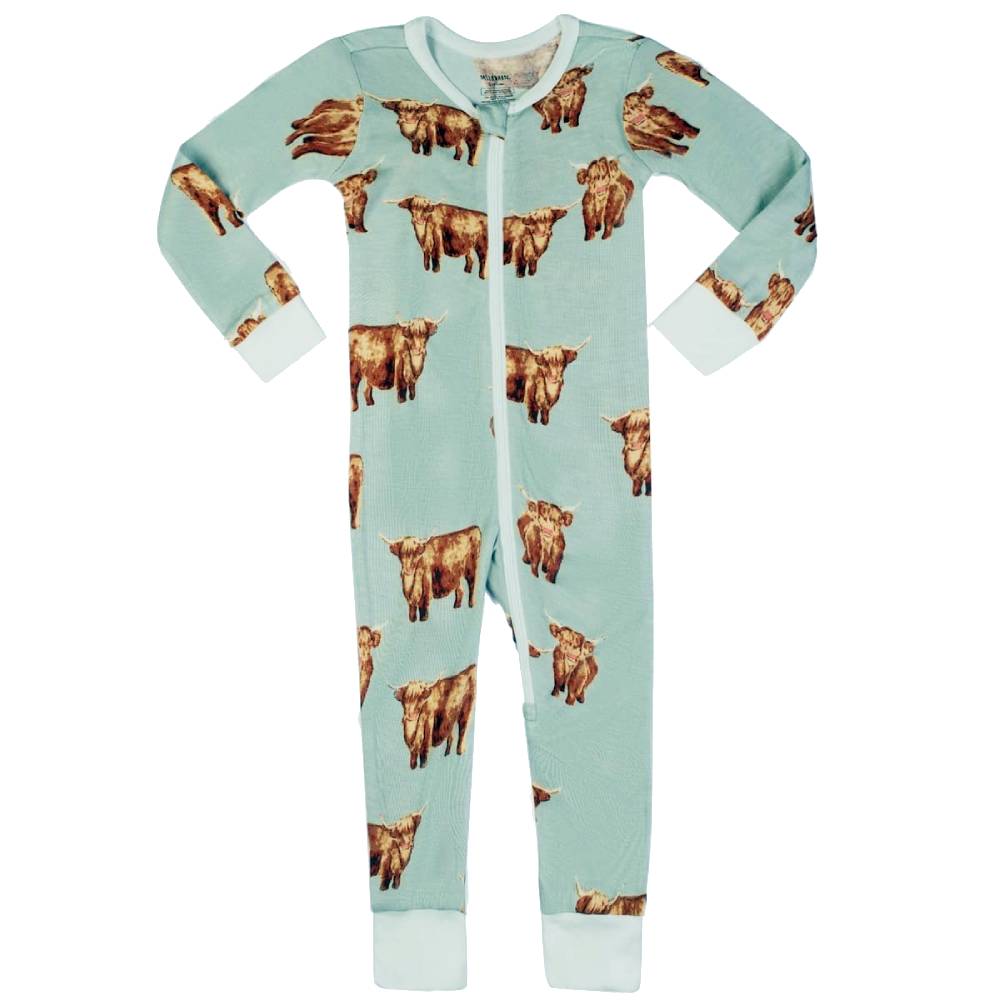Milkbarn Baby Highland Cow Print Bamboo Zipper Pajamas KIDS - Baby - Unisex Baby Clothing Milkbarn Kids   