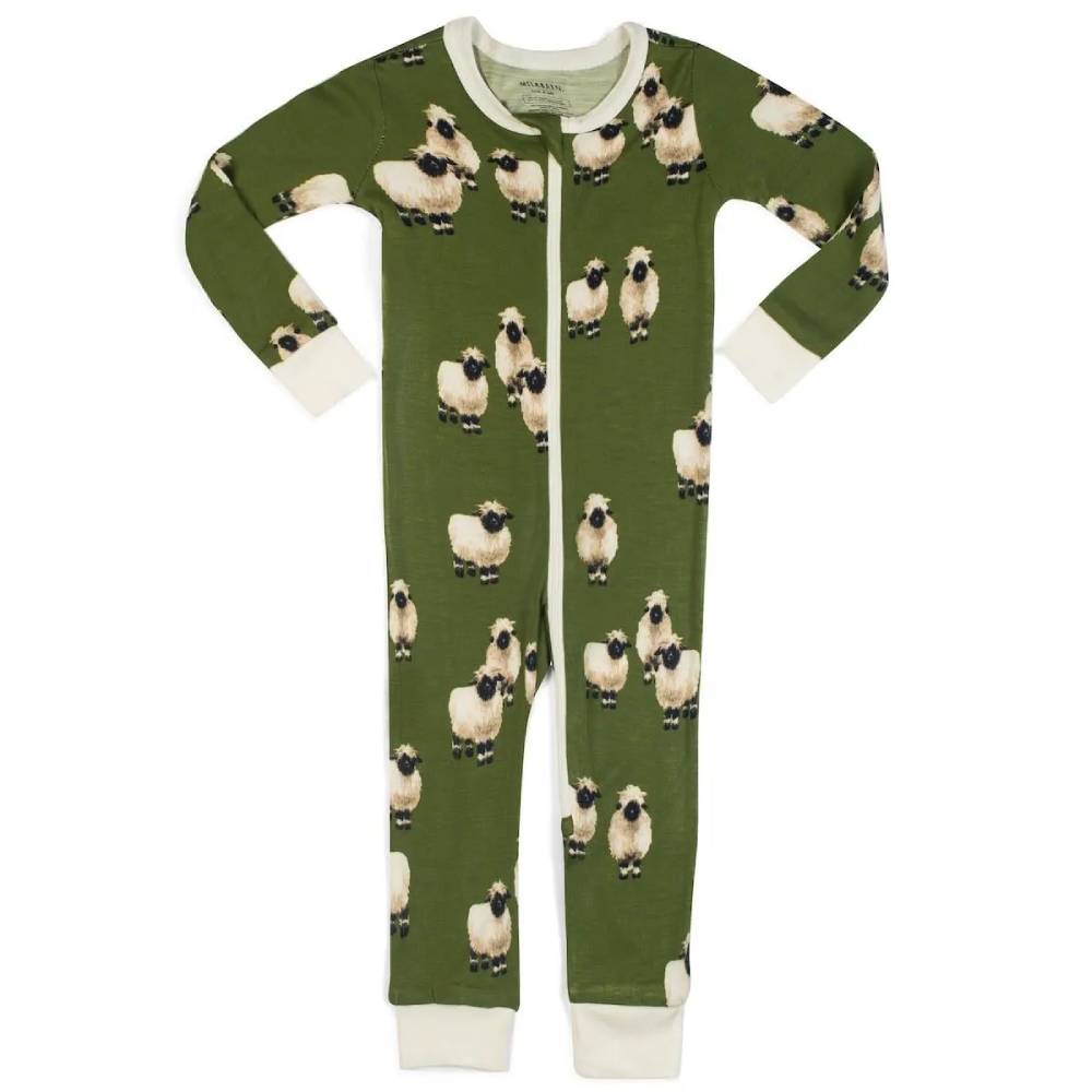 Milkbarn Baby Valais Sheep Print Bamboo Zipper Pajamas