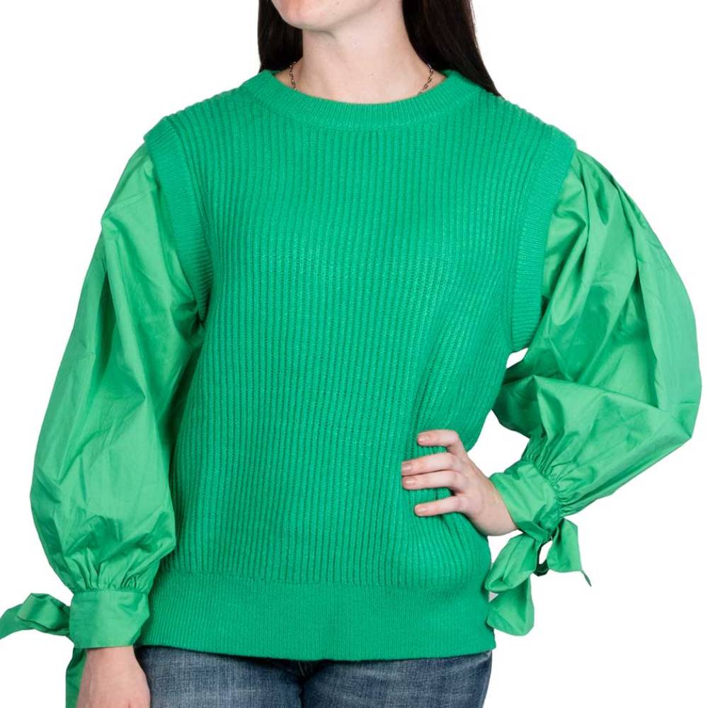 Mixed Fabric Top WOMEN - Clothing - Tops - Long Sleeved Jodifl   