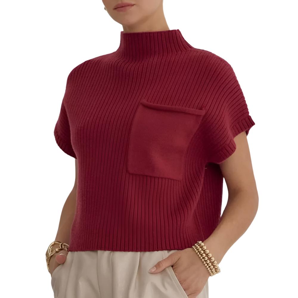 Mock Neck Cropped Sweater Top WOMEN - Clothing - Tops - Short Sleeved Entro   