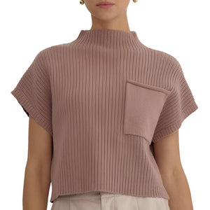 Mock Neck Solid Knit Top WOMEN - Clothing - Tops - Short Sleeved Entro   