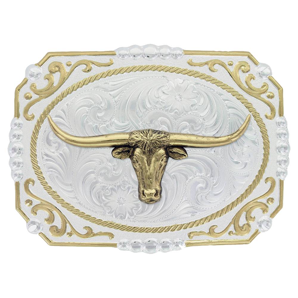 Montana Silversmiths Longhorn Two Tone Cowboy Cameo Buckle ACCESSORIES - Additional Accessories - Buckles Montana Silversmiths   