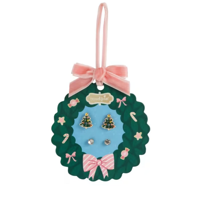 Mud Pie Kids Rhinestone Tree Christmas Earrings Set