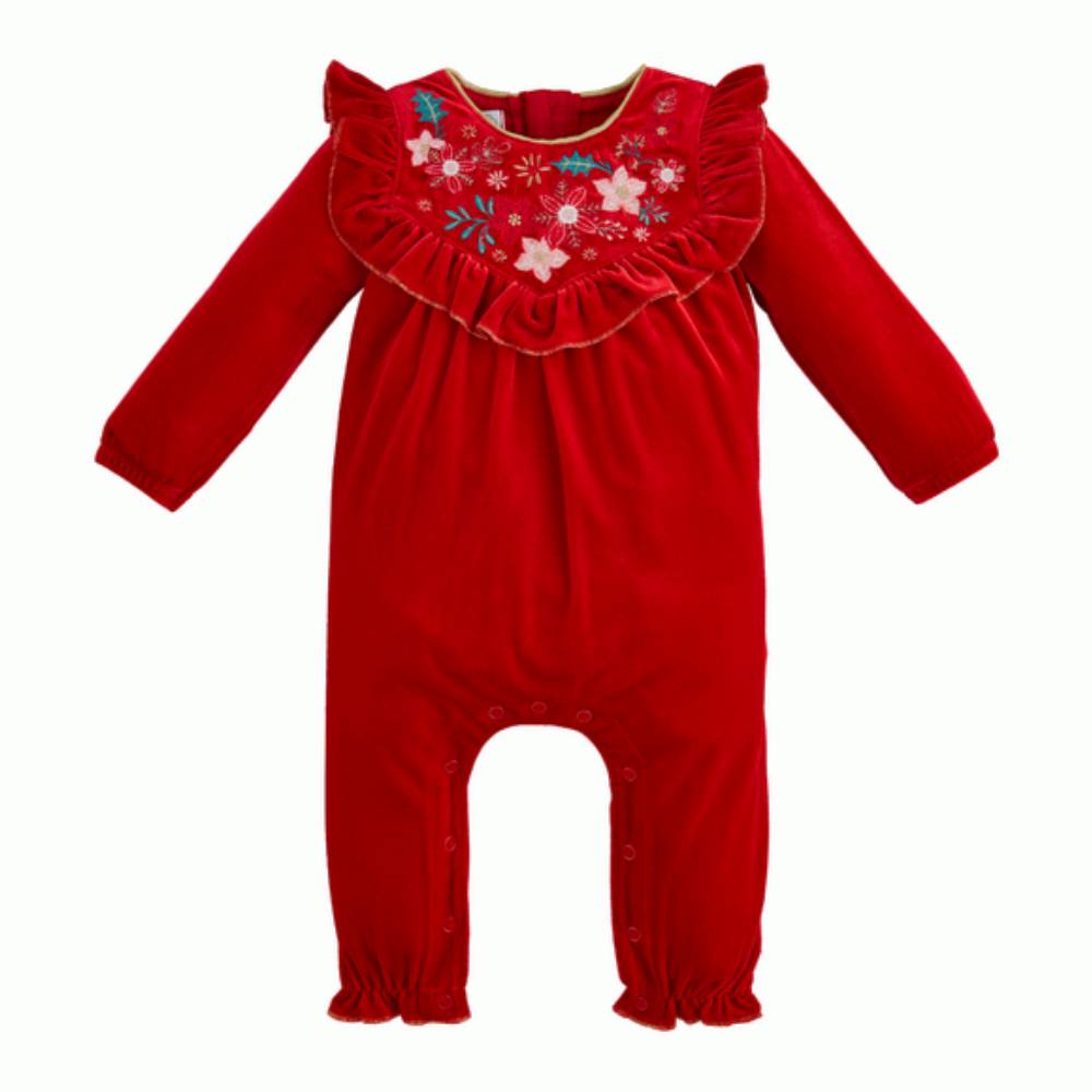 Mud Pie Baby Velvet Embroidered Poinsettia Bodysuit KIDS - Baby - Baby Girl Clothing Mud Pie   