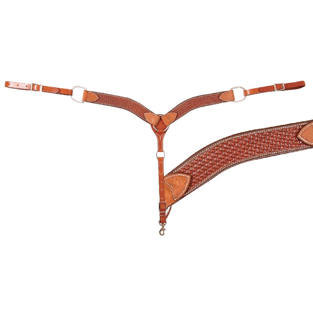 Bricole De Poitrine Western En Cuir Marron, Motif Panier Et Conchos Nickel - Taille Cheval