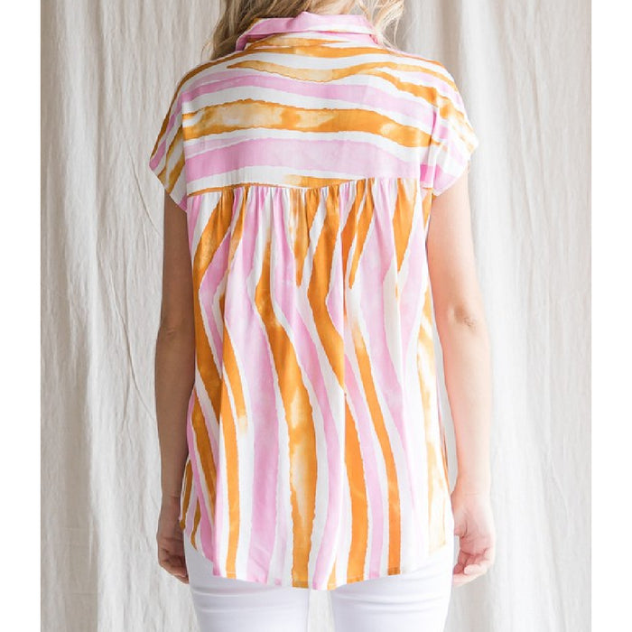 Smudged Stripe V-Neck Top WOMEN - Clothing - Tops - Short Sleeved Jodifl   