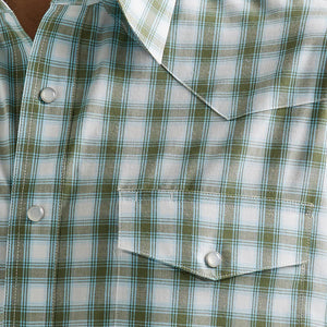 Wrangler Western Mossy Green Plaid Shirt MEN - Clothing - Shirts - Long Sleeve Shirts WRANGLER   