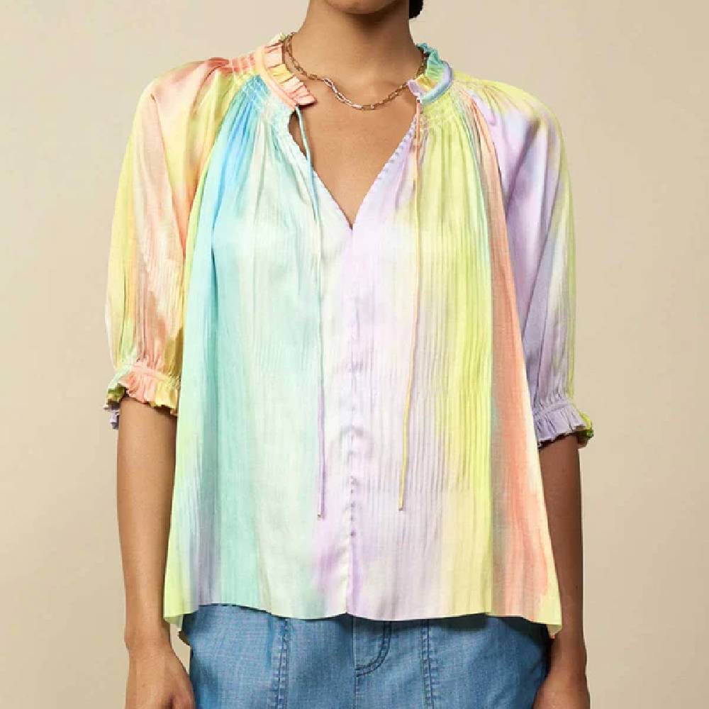 Women's Rainbow Tie Neck Top - FINAL SALE WOMEN - Clothing - Tops - Long Sleeved Current Air   