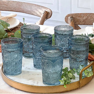 Vintage Textured Drinking Glass - Smoke Blue HOME & GIFTS - Tabletop + Kitchen - Dinnerware Kate Aspen   
