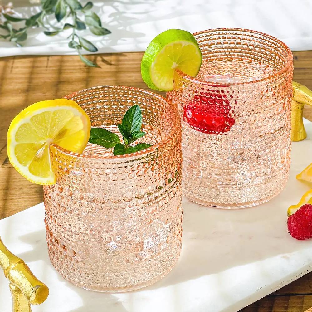 Old Fashion Textured Beaded  Drinking Glass - Rose Gold HOME & GIFTS - Tabletop + Kitchen - Drinkware + Glassware Kate Aspen   