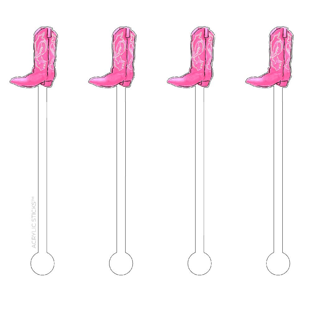 Pretty In Pink Cowgirl Boot Acrylic Stir Sticks 4-Pack HOME & GIFTS - Tabletop + Kitchen - Bar Accessories Acrylic Sticks   