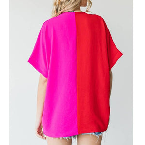 Duo Tone Colorblock Boxy Top WOMEN - Clothing - Tops - Short Sleeved Jodifl   
