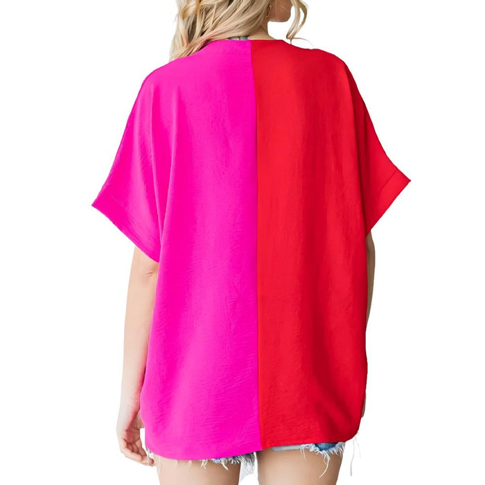Duo Tone Colorblock Boxy Top WOMEN - Clothing - Tops - Short Sleeved Jodifl   