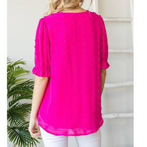 Hot Pink Swiss Dot Top WOMEN - Clothing - Tops - Short Sleeved Jodifl   