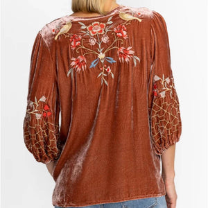 Johnny Was Calra Velvet Relaxed Blouse WOMEN - Clothing - Tops - Long Sleeved Johnny Was Collection   