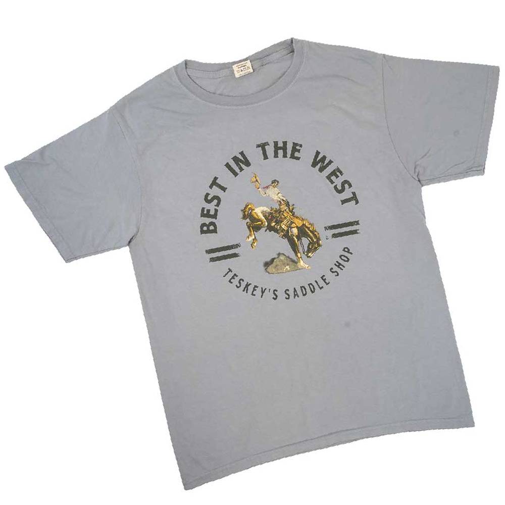 Teskey's " Best In The West" Cowboy Bronco Tee - Steel Grey TESKEY'S GEAR - SS T-Shirts Lakeshirts   