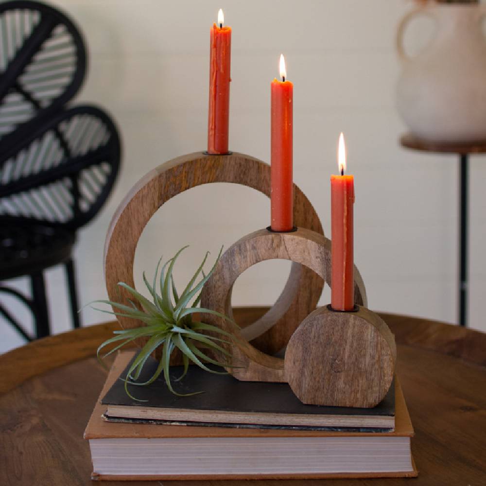 Circle Mango Wood Taper Candle Stands - Set of 3 HOME & GIFTS - Home Decor - Decorative Accents KALALOU   
