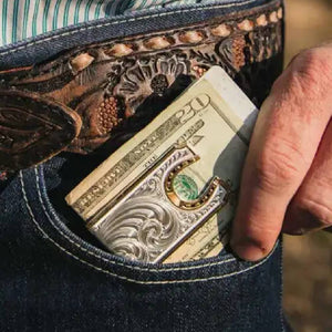 Montana Silversmiths Two-Tone Carved Horseshoe Money Clip MEN - Accessories - Wallets & Money Clips Montana Silversmiths   