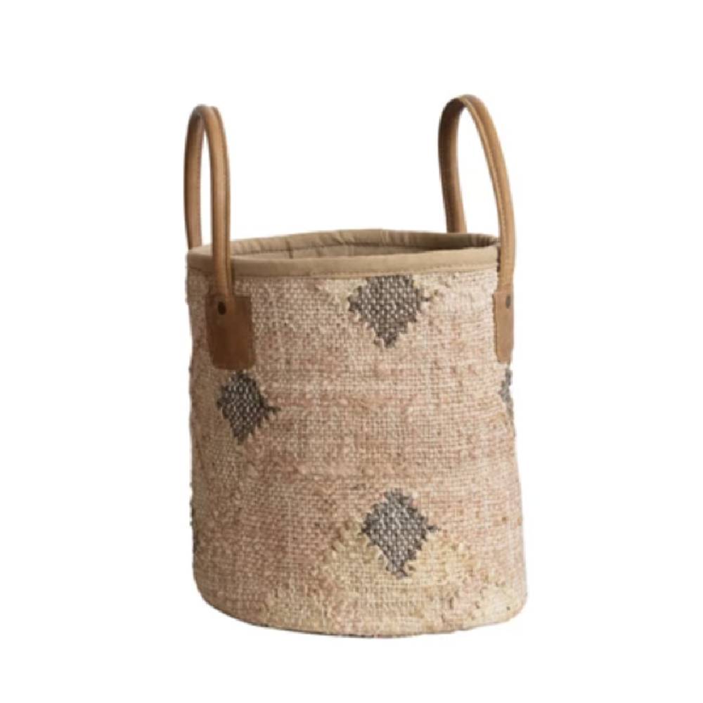 Jute & Cotton Kilim Baskets w/ Leather Handles - Small HOME & GIFTS - Home Decor - Decorative Accents Creative Co-Op   