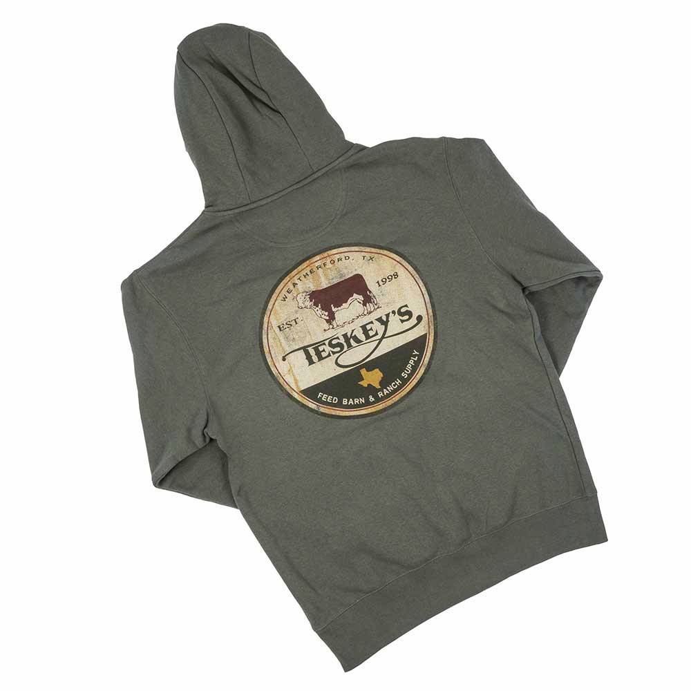 Teskey's Feed Barn Cow Hoodie - Pewter TESKEY'S GEAR - Hoodies Lakeshirts   