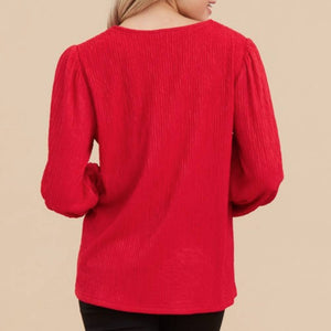 Stripe Texture Blouse - Red - FINAL SALE WOMEN - Clothing - Tops - Long Sleeved Jodifl   