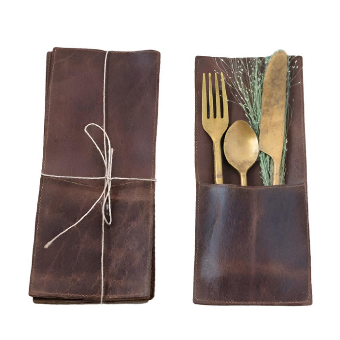 Leather Cutlery Sleeve HOME & GIFTS - Tabletop + Kitchen - Serveware & Utensils Creative Co-Op   