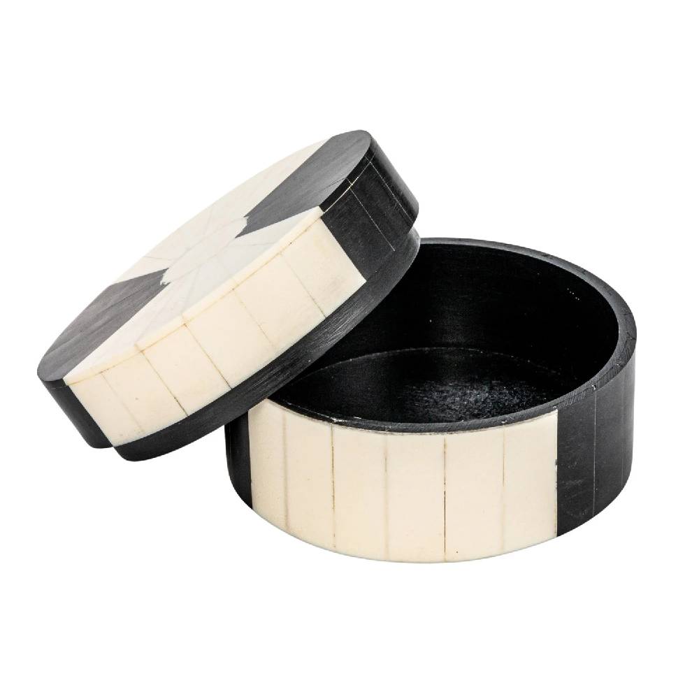 Black & Cream Stripe Round Resin Box HOME & GIFTS - Home Decor - Decorative Accents Creative Co-Op   