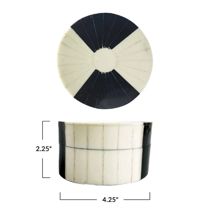 Black & Cream Stripe Round Resin Box HOME & GIFTS - Home Decor - Decorative Accents Creative Co-Op   