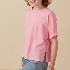 Hayden Girl's Cuffed Sleeve Tee - Pink KIDS - Girls - Clothing - Tops - Short Sleeve Tops Hayden Los Angeles   