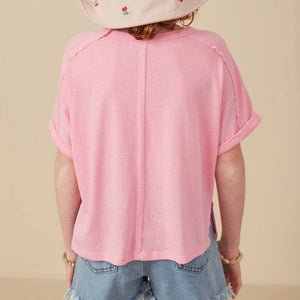 Hayden Girl's Cuffed Sleeve Tee - Pink KIDS - Girls - Clothing - Tops - Short Sleeve Tops Hayden Los Angeles   