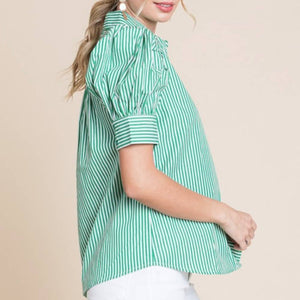Striped Puffy Sleeve Top WOMEN - Clothing - Tops - Short Sleeved Jodifl   