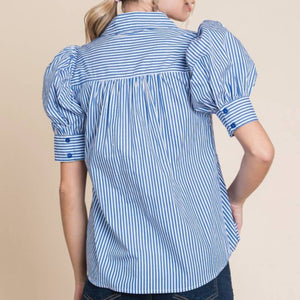 Striped Puffy Sleeve Top WOMEN - Clothing - Tops - Short Sleeved Jodifl   