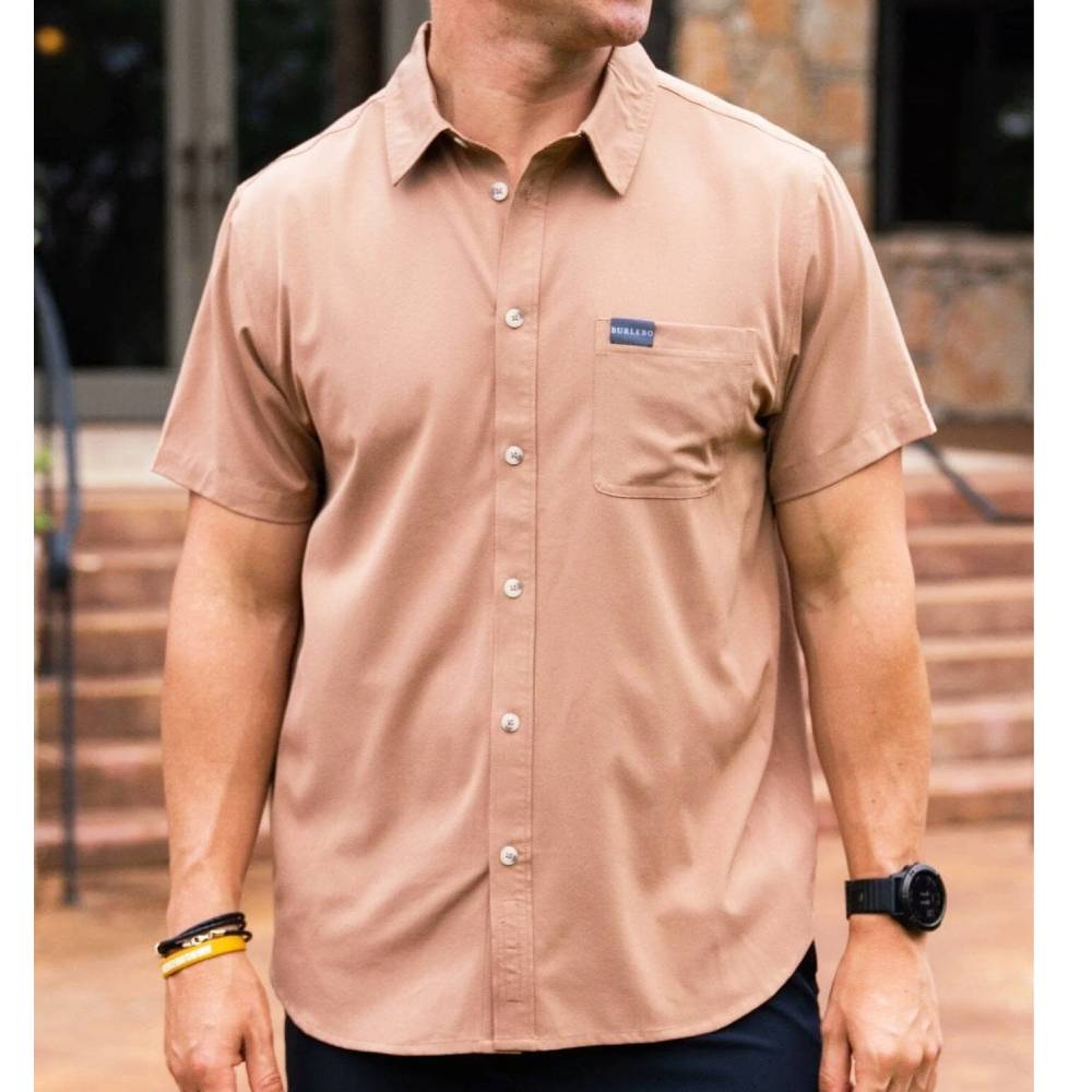 Burlebo Desert Tan Performance Button Up MEN - Clothing - Shirts - Short Sleeve Shirts Burlebo   