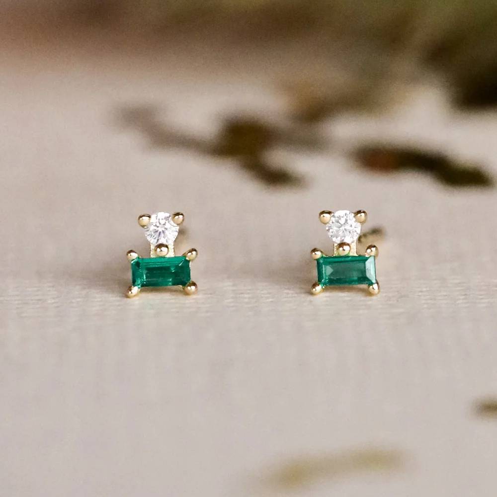 Double Stud Stack Emerald Earring WOMEN - Accessories - Jewelry - Earrings JaxKelly   